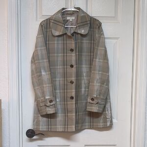 Kenar Tan Plaid Ladies Mid Length Vintage Look Lightweight Jacket In Size M